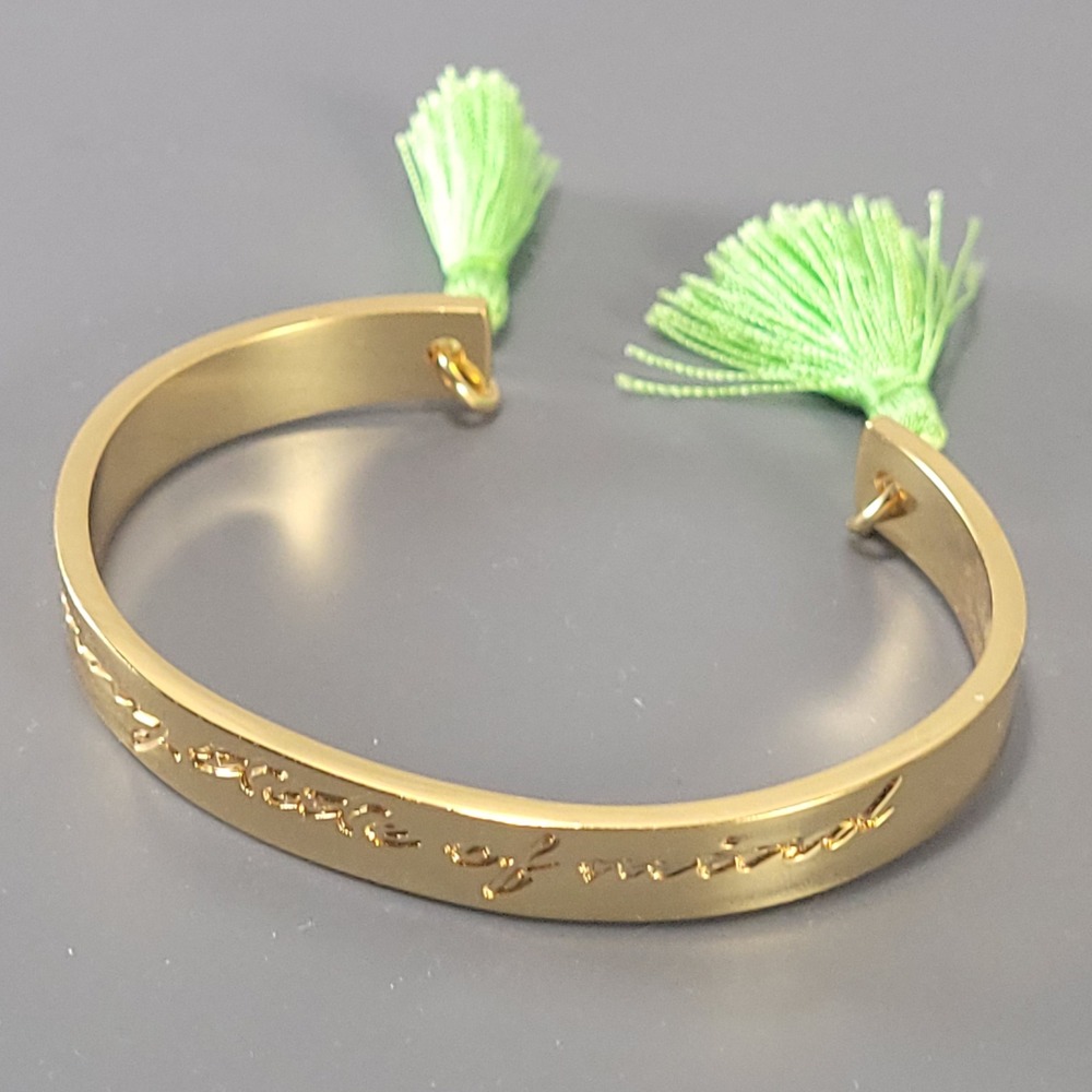 Lilly Pulitzer Open Cuff Bracelet Sunny State of Mind Engraving Tassles Jewlery